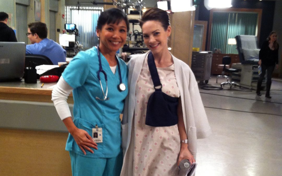 With Rebecca Herbst on the set of “General Hospital”