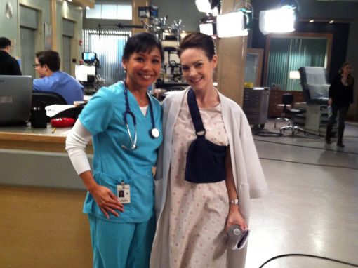With Rebecca Herbst on the set of “General Hospital”