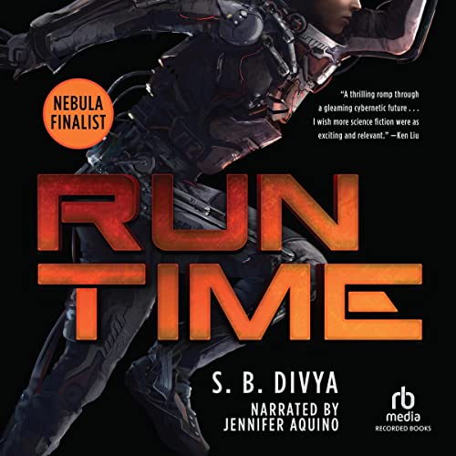 A robotic human running with the orange words Run Time in all capital letters in a futuristic font 