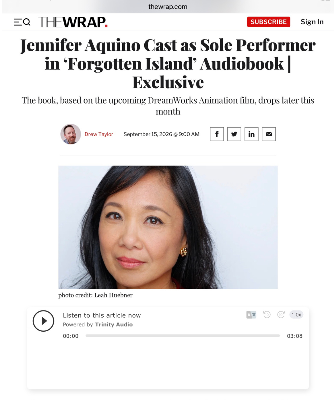 2026 September - The Wrap: Jennifer Aquino Cast to Perform Forgotten Island Audiobook